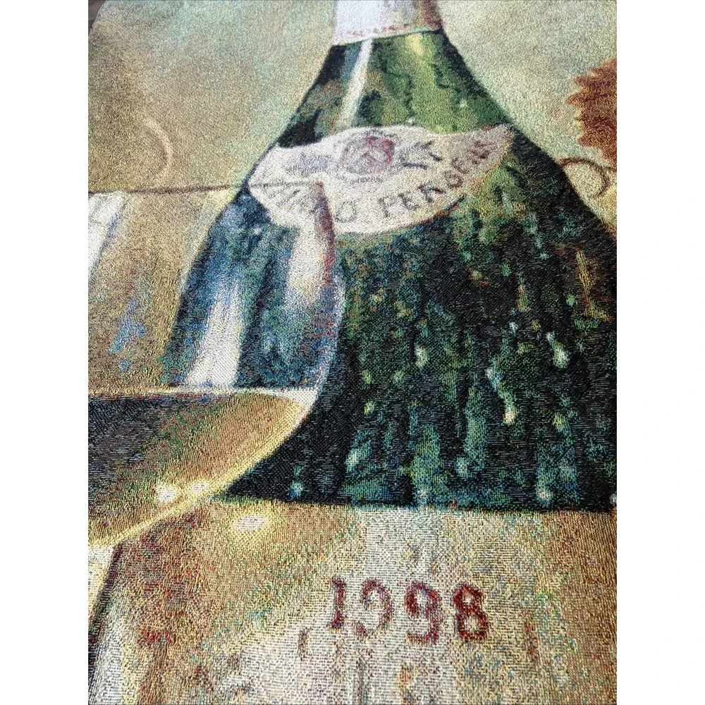 Wine Tapestry Wall Hanging Montagny 1998 Still Life Grapes Tuscan Kitchen Vtg